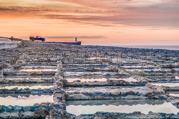 Salt pans near Qbajjar in Gozo, Malta.