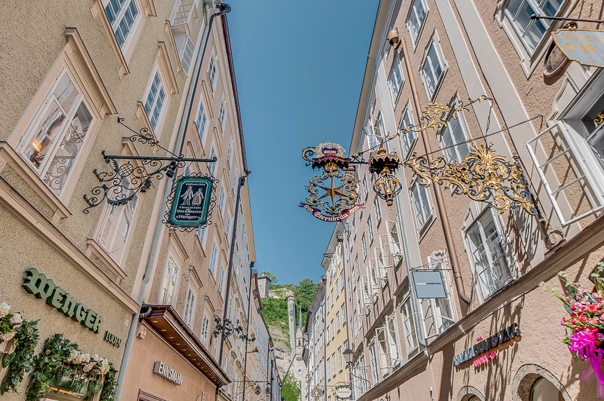 Getreidegasse shopping street in the Old-Town of Salzburg, Austria