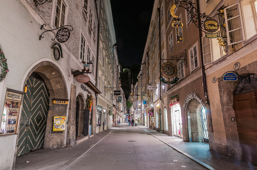 Getreidegasse shopping street in the Old-Town of Salzburg, Austria