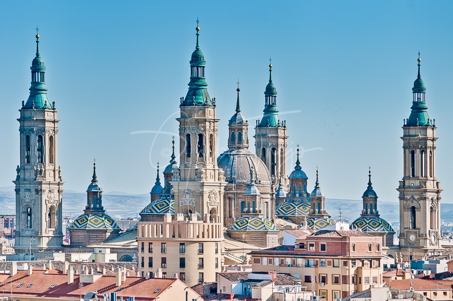 Our Lady of the Pillar Basilica as seen from San Pablo Church Tower at Zaragoza, Spain