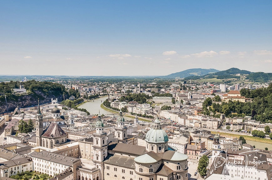 Salzburg general view as seen from Salzburg Fortress (Festung Hohenzalsburg) eastern viewpoint, Austria
