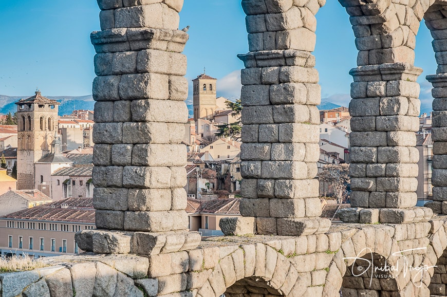 Ancient roman aqueduct of Segovia at Castile and León, Spain