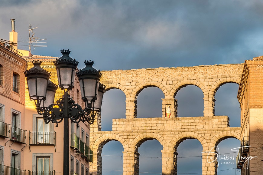 Ancient roman aqueduct of Segovia at Castile and León, Spain