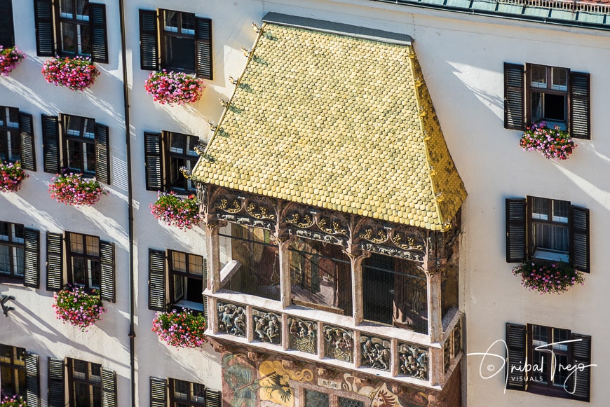 The Goldenes Dachl (Golden Roof), completed in 1500 with 2,738 fire-gilded copper tiles for Emperor Maximilian I to mark his wedding to Bianca Maria Sforza in Innsbruck, Austria.