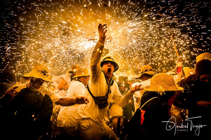 CERVERA, ES - AUGUST 28, 2014: Correfoc (Firerun) performance on Dijous de Gras celebrations within the Aquelarre.